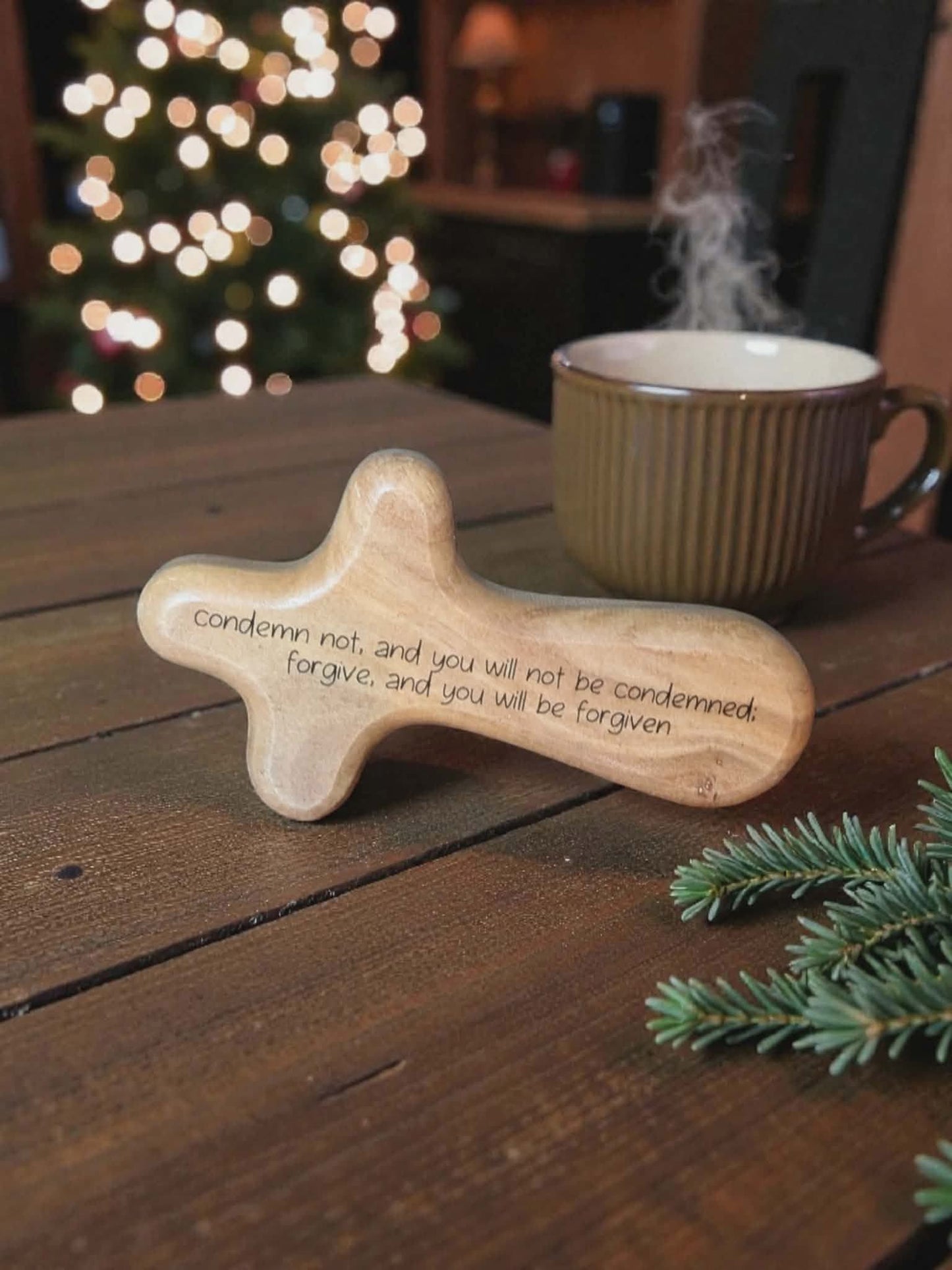 Custom Hand-Carved Acacia Wood Cross – Personalized Laser Engraved