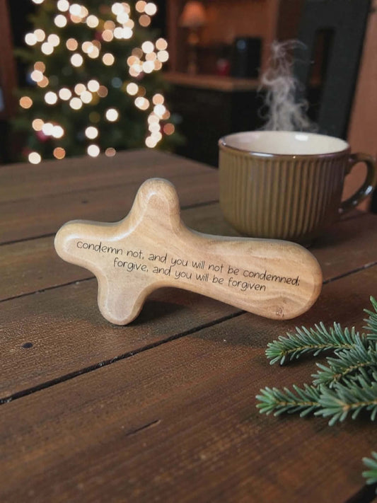 Custom Hand-Carved Acacia Wood Cross – Personalized Laser Engraved