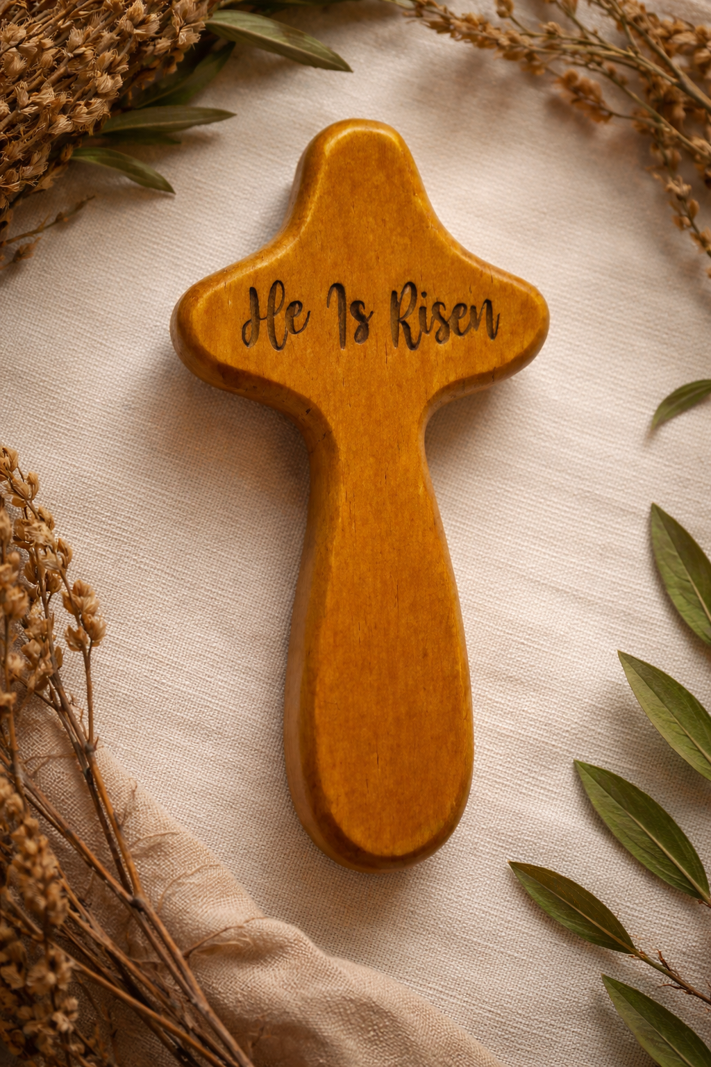 Custom Hand-Carved Acacia Wood Cross – Personalized Laser Engraved